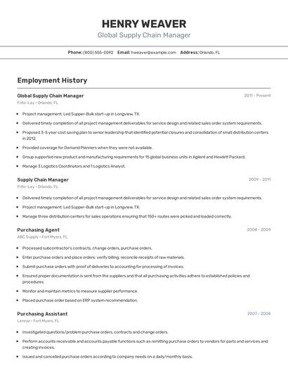 Global Supply Chain Manager Resume