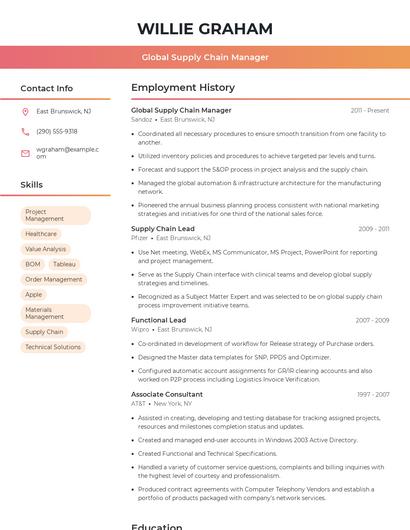 Global Supply Chain Manager Resume