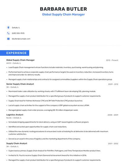 Global Supply Chain Manager Resume