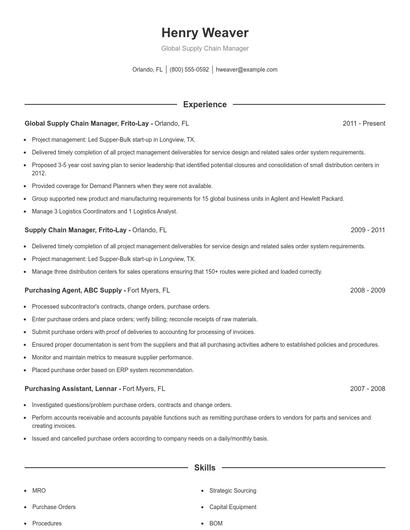 Global Supply Chain Manager Resume
