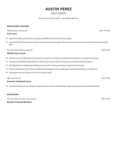 Golf Coach Resume