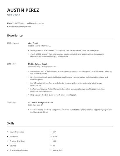 Golf Coach Resume