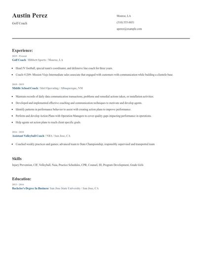 Golf Coach Resume