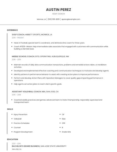 Golf Coach Resume