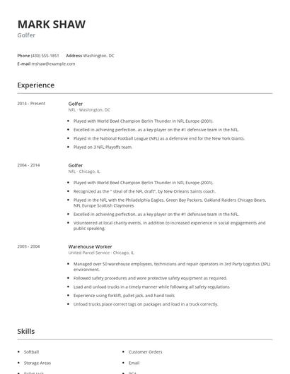 Golfer Resume