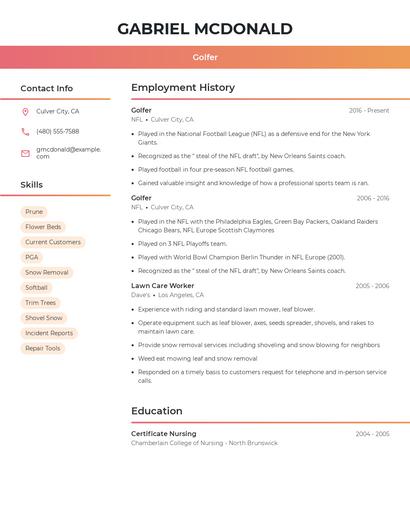 Golfer Resume