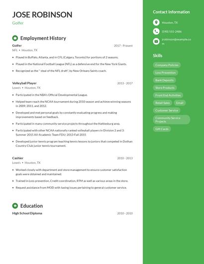 Golfer Resume