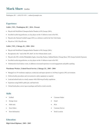 Golfer Resume