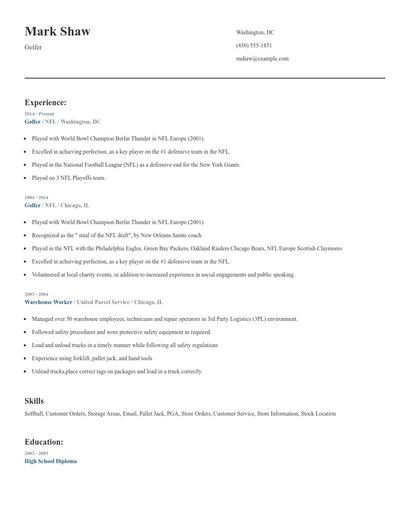 Golfer Resume
