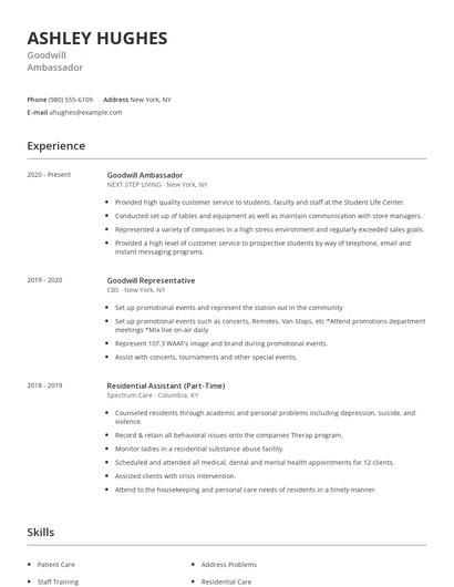 Goodwill Ambassador Resume