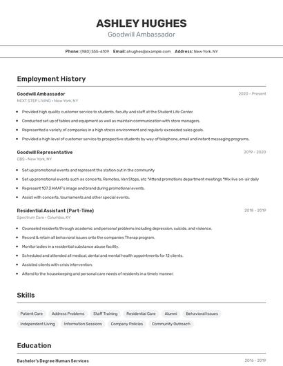 Goodwill Ambassador Resume