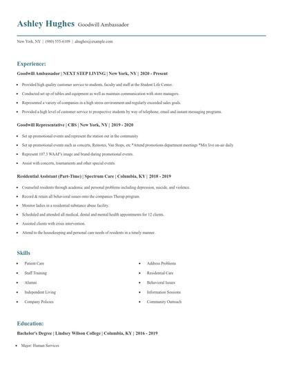 Goodwill Ambassador Resume