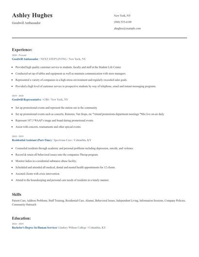 Goodwill Ambassador Resume
