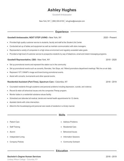 Goodwill Ambassador Resume