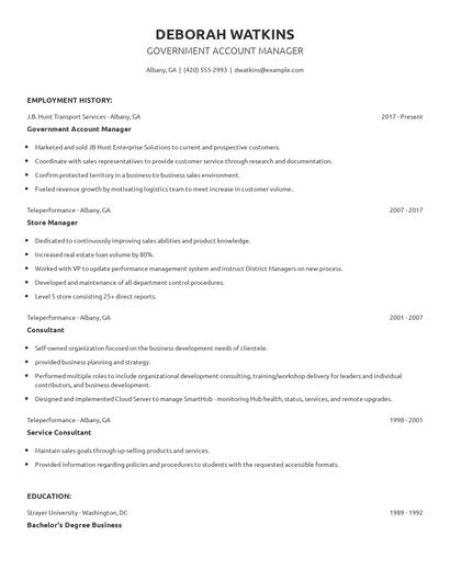 Government Account Manager Resume