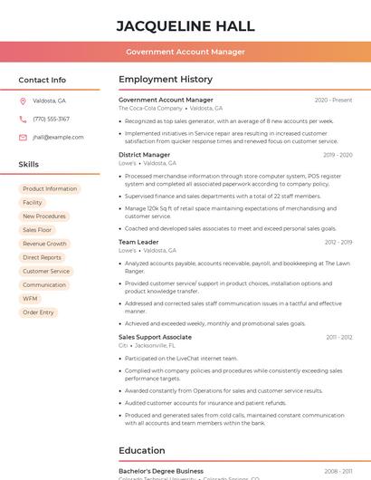 Government Account Manager Resume