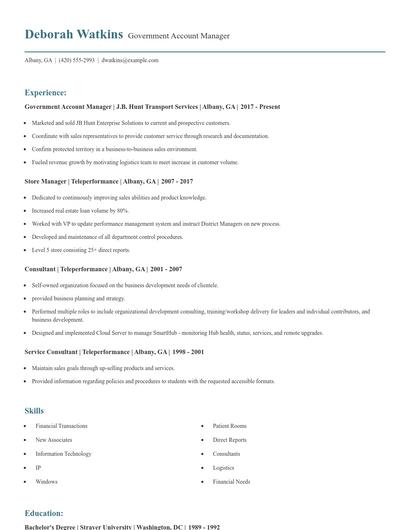 Government Account Manager Resume