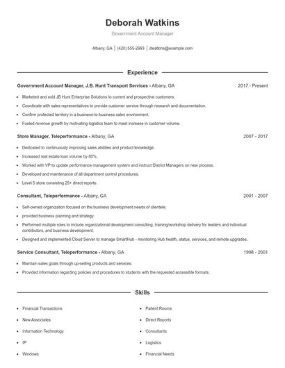 Government Account Manager Resume