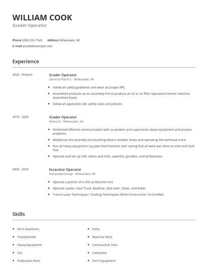 Grader Operator Resume