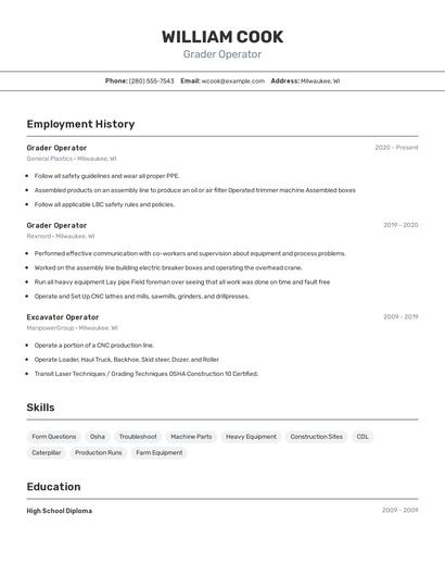 Grader Operator Resume