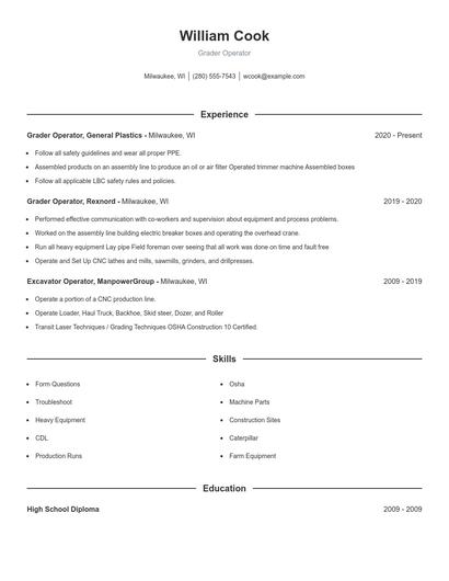 Grader Operator Resume