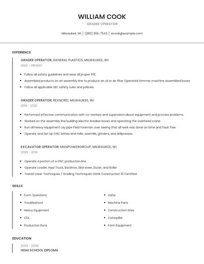 Grader Operator Resume