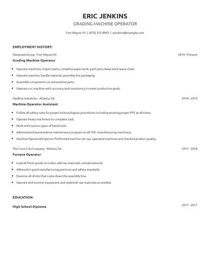 Grading Machine Operator Resume