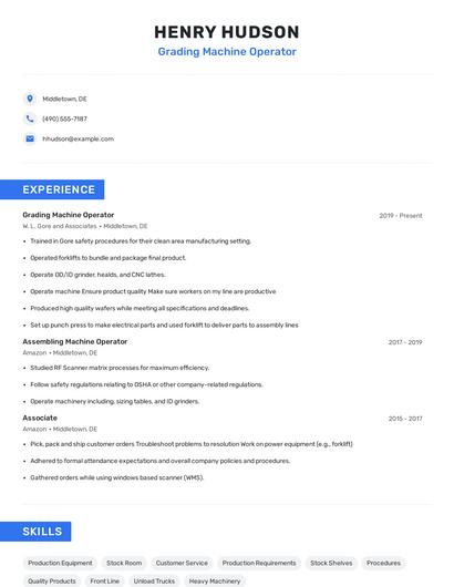 Grading Machine Operator Resume