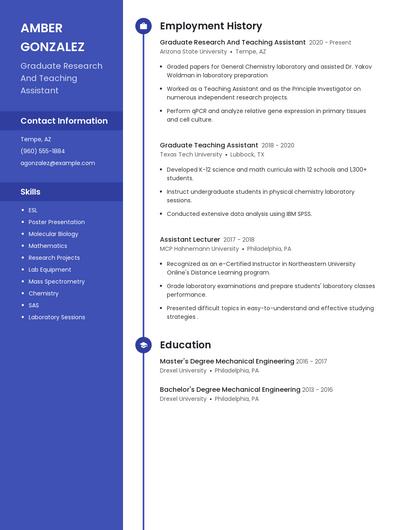 Graduate Research And Teaching Assistant Resume