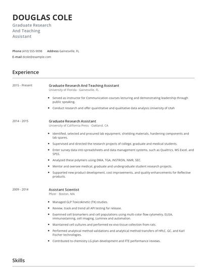 Graduate Research And Teaching Assistant Resume