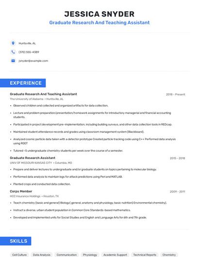 Graduate Research And Teaching Assistant Resume