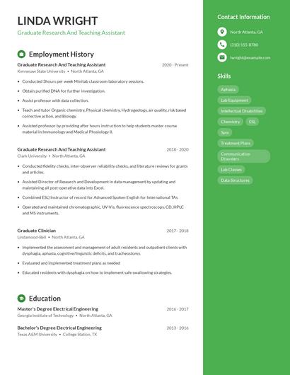 Graduate Research And Teaching Assistant Resume