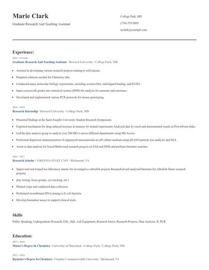 Graduate Research And Teaching Assistant Resume