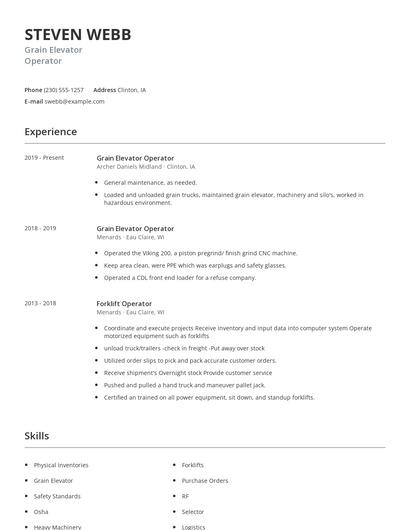 Grain Elevator Operator Resume