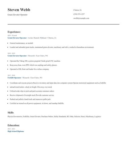 Grain Elevator Operator Resume