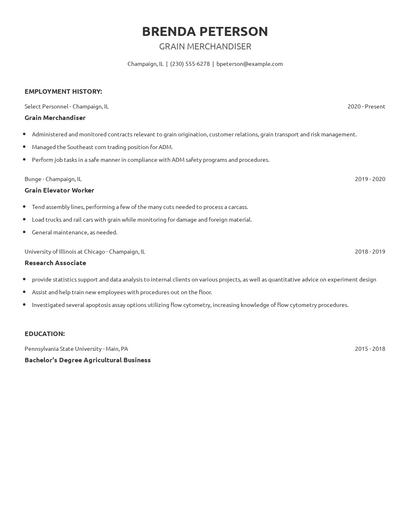 Grain Merchandiser Resume