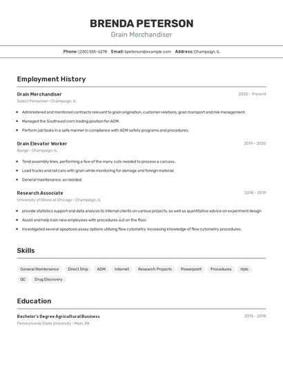 Grain Merchandiser Resume