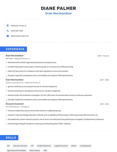 Grain Merchandiser Resume