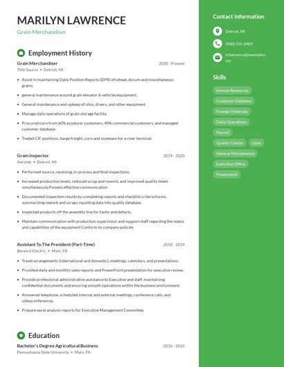 Grain Merchandiser Resume