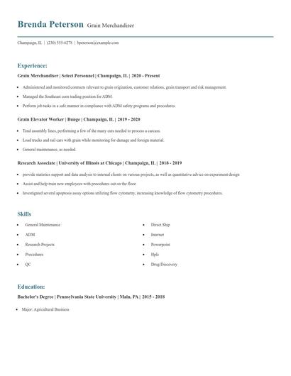 Grain Merchandiser Resume