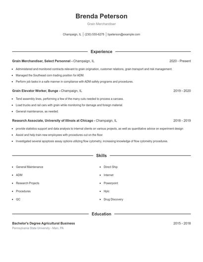 Grain Merchandiser Resume