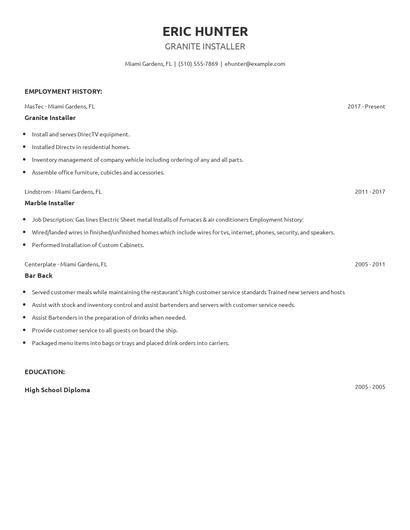 Granite Installer Resume