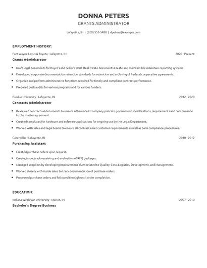 Grants Administrator Resume