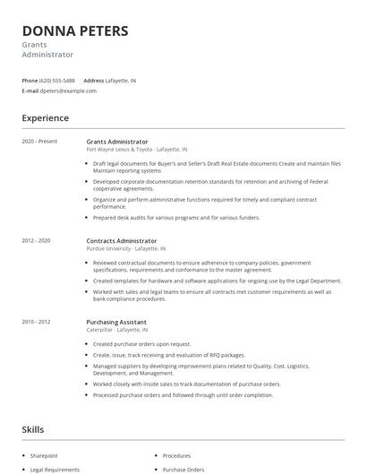 Grants Administrator Resume