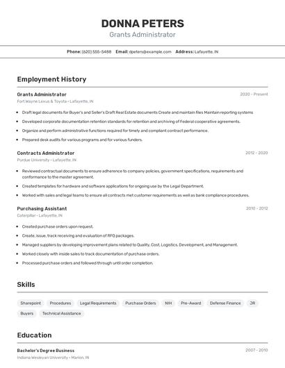 Grants Administrator Resume