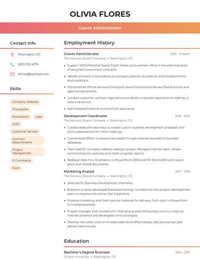 Grants Administrator Resume