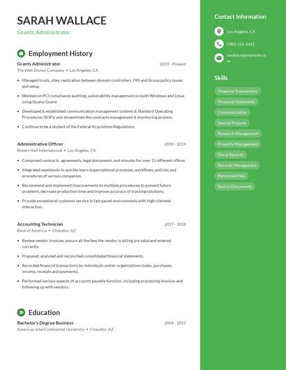 Grants Administrator Resume