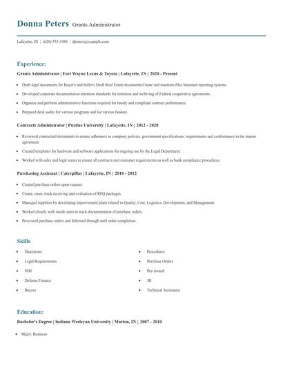 Grants Administrator Resume