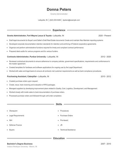 Grants Administrator Resume