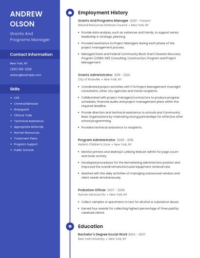 Grants And Programs Manager Resume